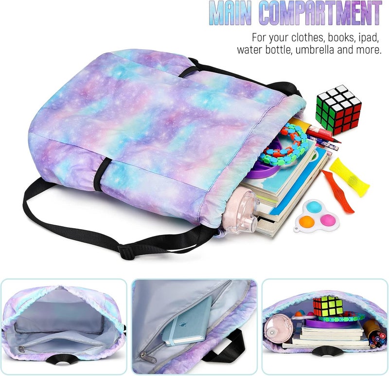 Ryushoyo Store Gym Bag for Girls, Drawstring Sports Bag Lgihtweight Large Travel Coconut Tree Purple Clinch bag - Image 4